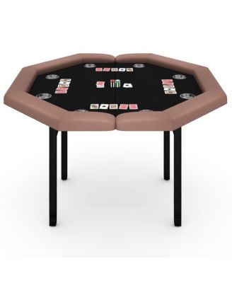 48" Folding Poker Table, Game Table Padded Rails   Steel Cup Holders   Collapsible Metal Legs, 8 Players Octagon Casino Table for Texas Holdem Games