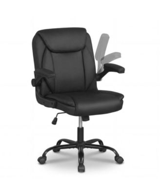 Ergonomic Leather Office Chair with Flip-Up Armrests and Rocking Function