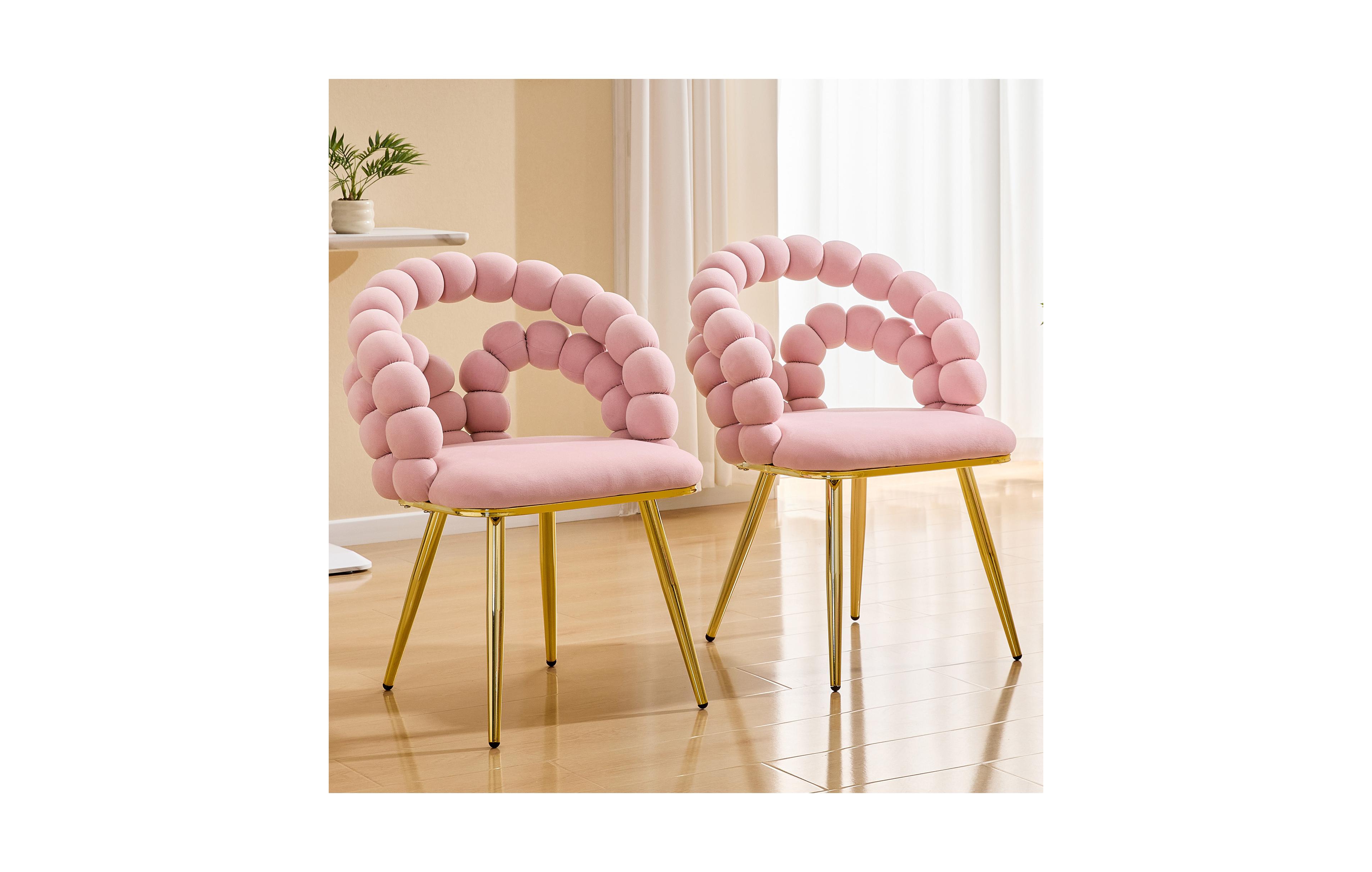 Flynama 2 Piece Contemporary Velvet, Bubble Back Accent Chairs with Tapered Metal Legs Dining Chairs