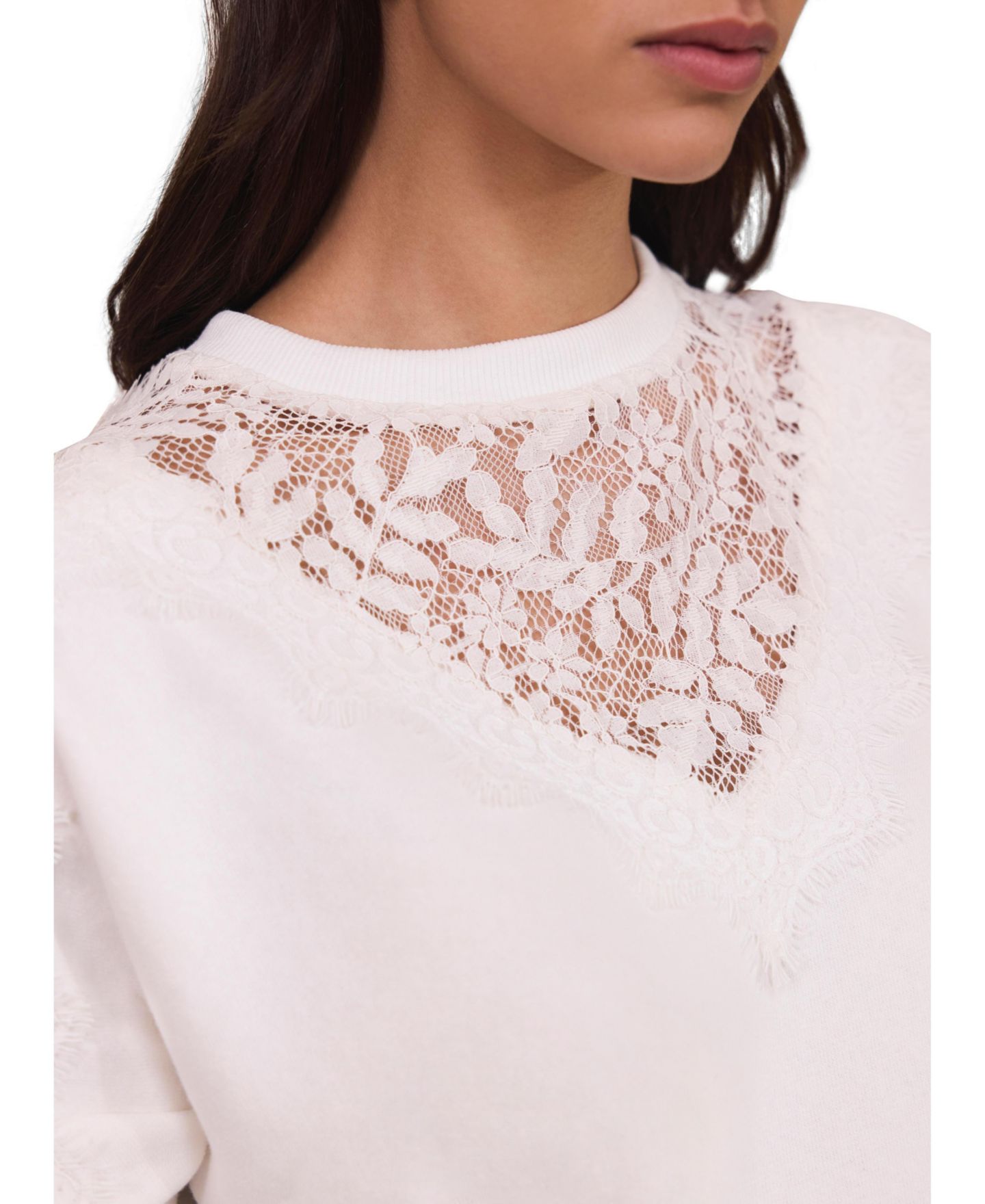 Женская толстовка Mint Velvet Broderie Lace Long-Sleeve Sweatshirt, цвет: Слоновая кость — фото 3