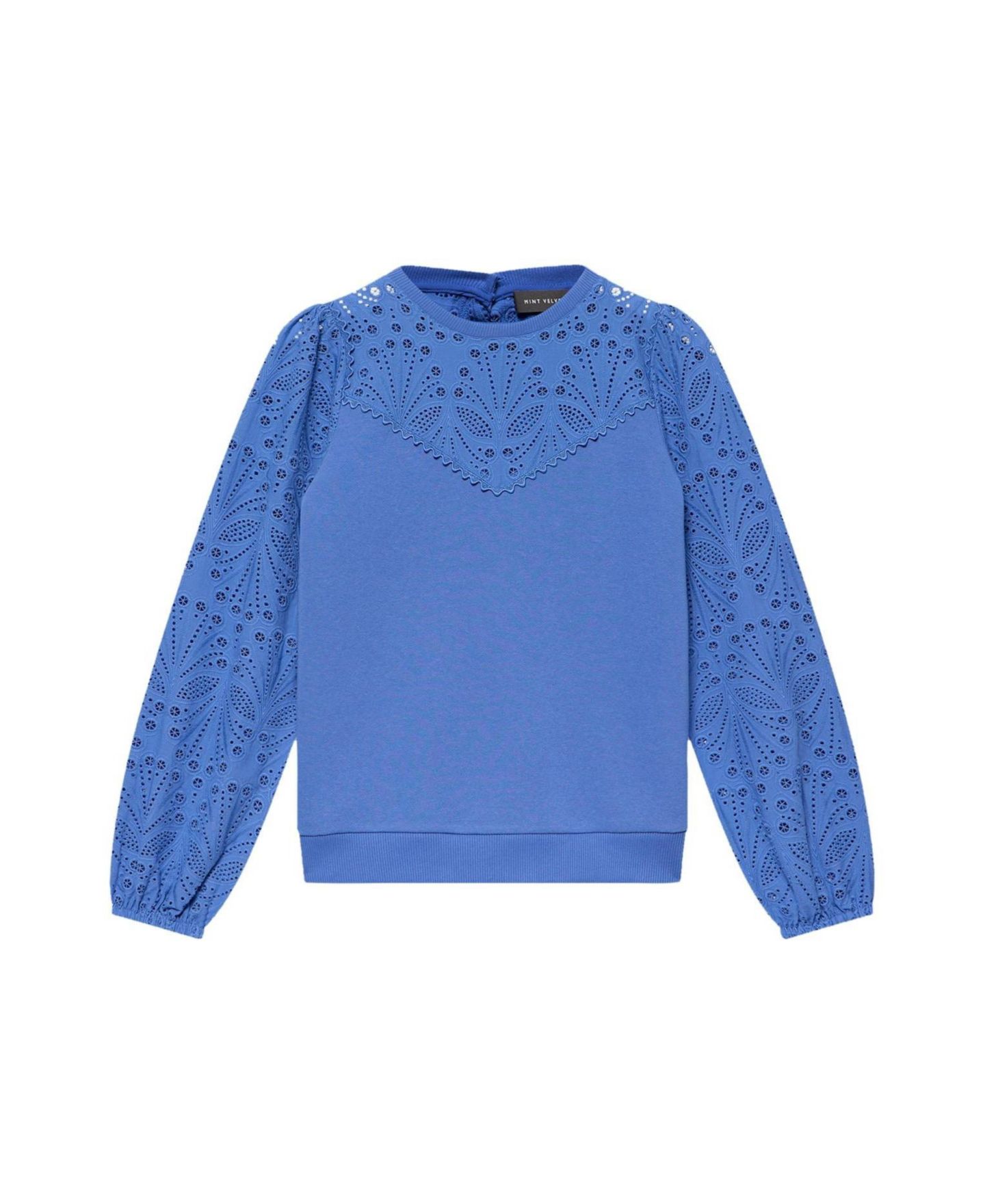 Женские толстовки Mint Velvet Cotton-Blend Broderie Blouson-Sleeve, цвет: Синий — фото 5