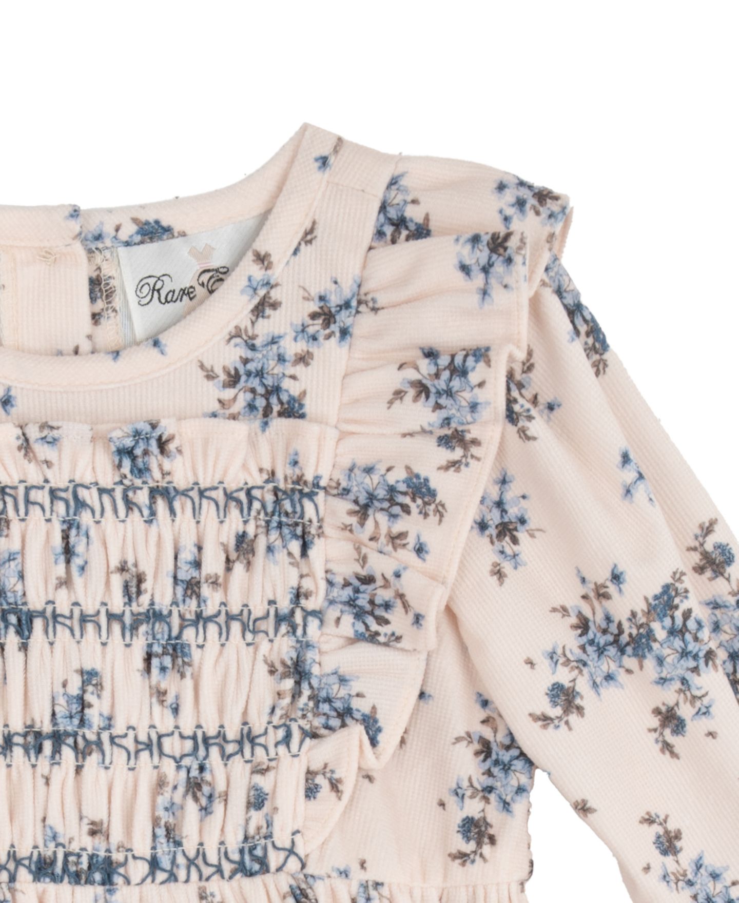 Платье Rare Editions Floral Print Hand-Smocked Corduroy Dress для девочек-малышей, цвет: Синий — фото 3