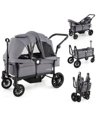 Wagon Stroller for 2 Kids Push Pull Double Stroller