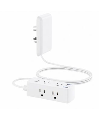 Flat-Plug Multi-Outlet USB Charger Extension Cord
