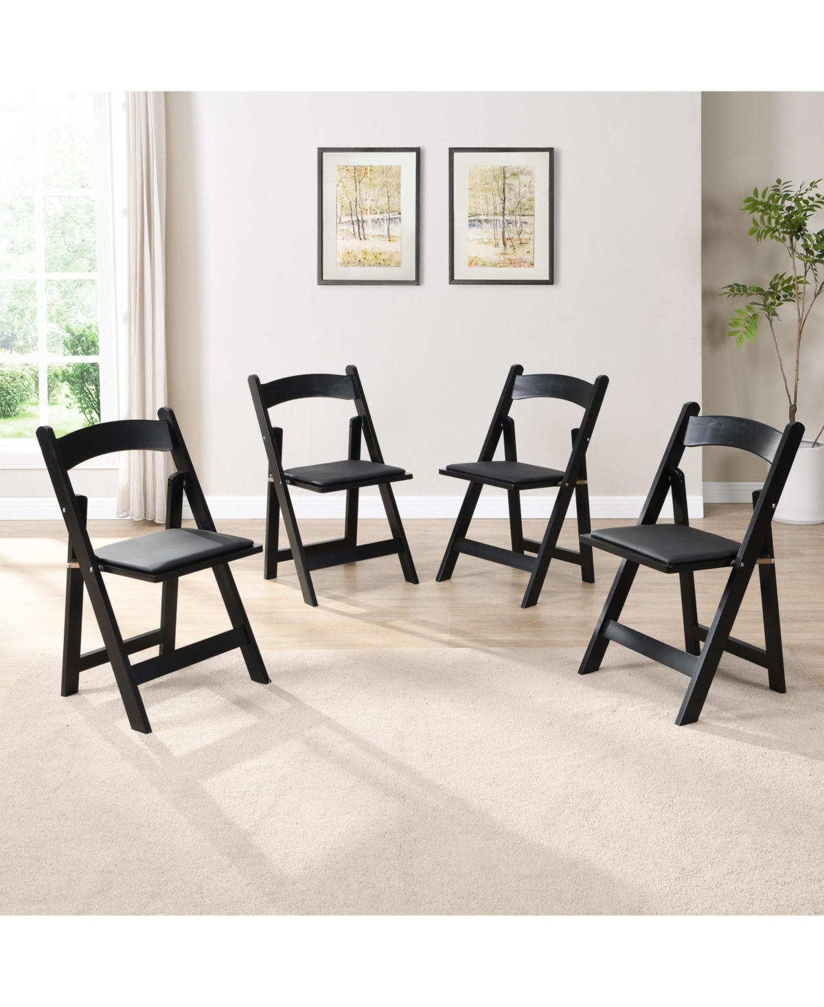 Flynama Set of 4 Folding Solid Wood Dining Chairs with Pu Leather Cushions, Finish, Portable Seating