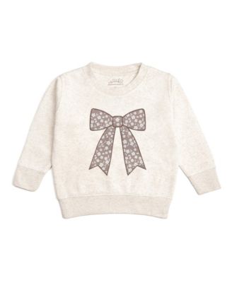 Little Girls Mocha Floral Bow Patch Sweatshirt
