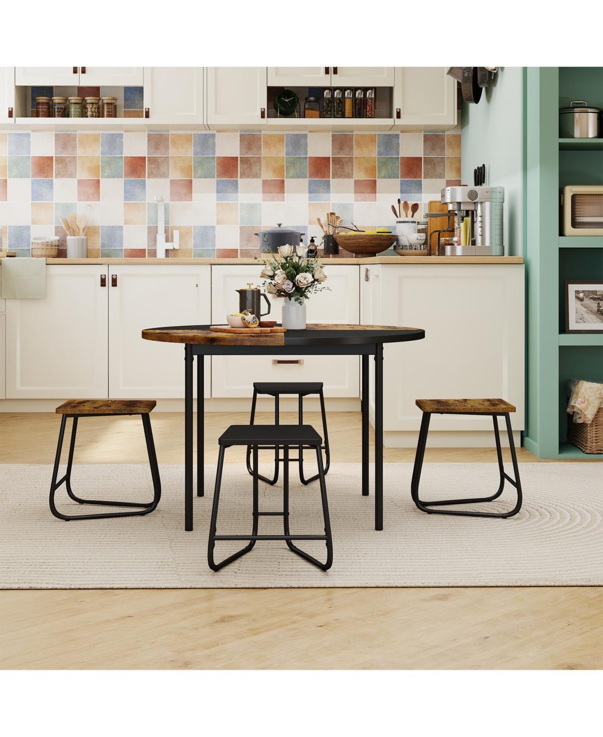 Mecale 5-Piece Round Dining Set with 47-Inch Table and 4 Stools
