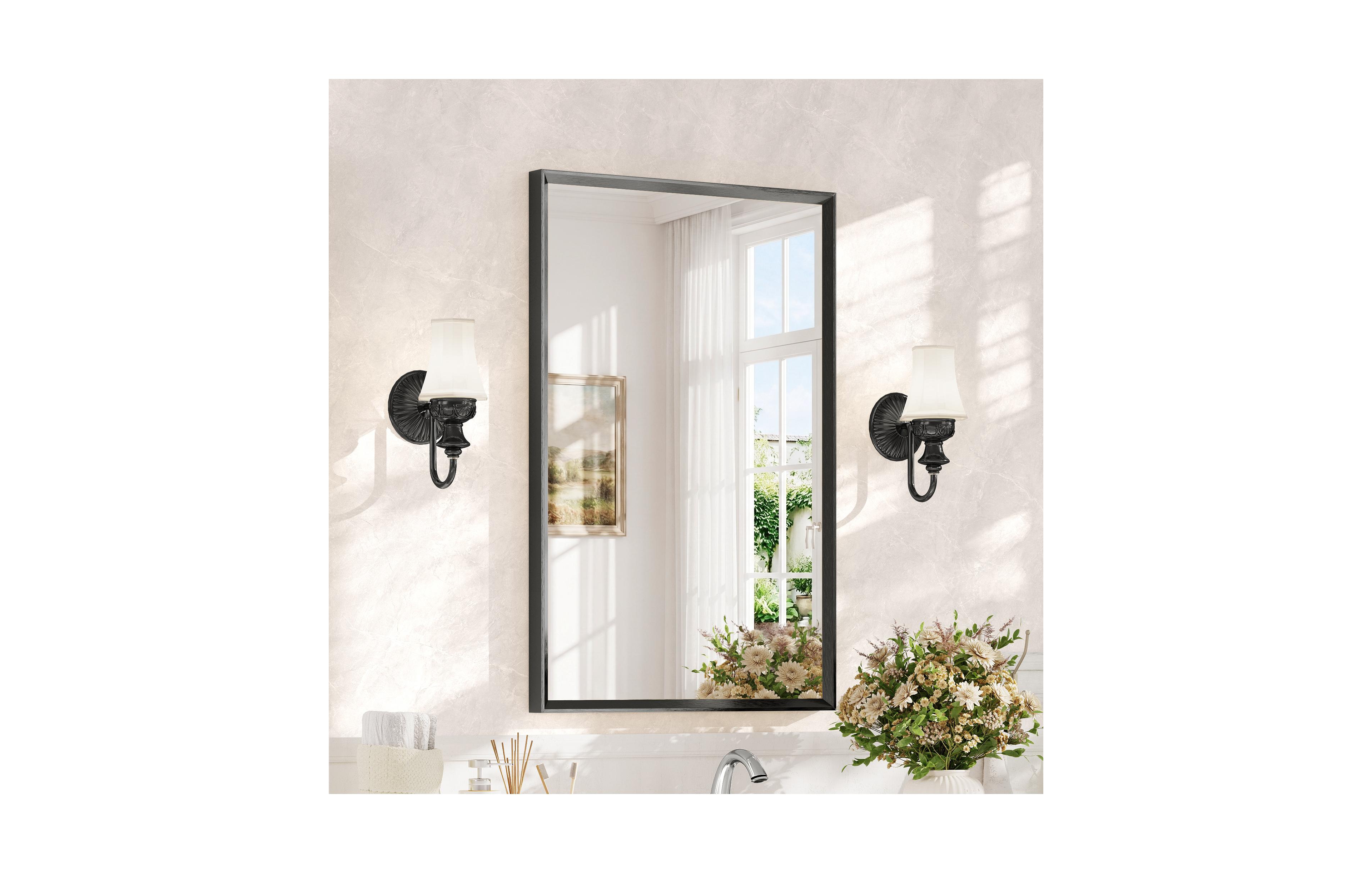 Sonkuki Bathroom Mirror for Over Sink with Anti-Rust Frame, Aluminum Beveled Frame and Tempered Glass Wall Restroom, Farmhouse