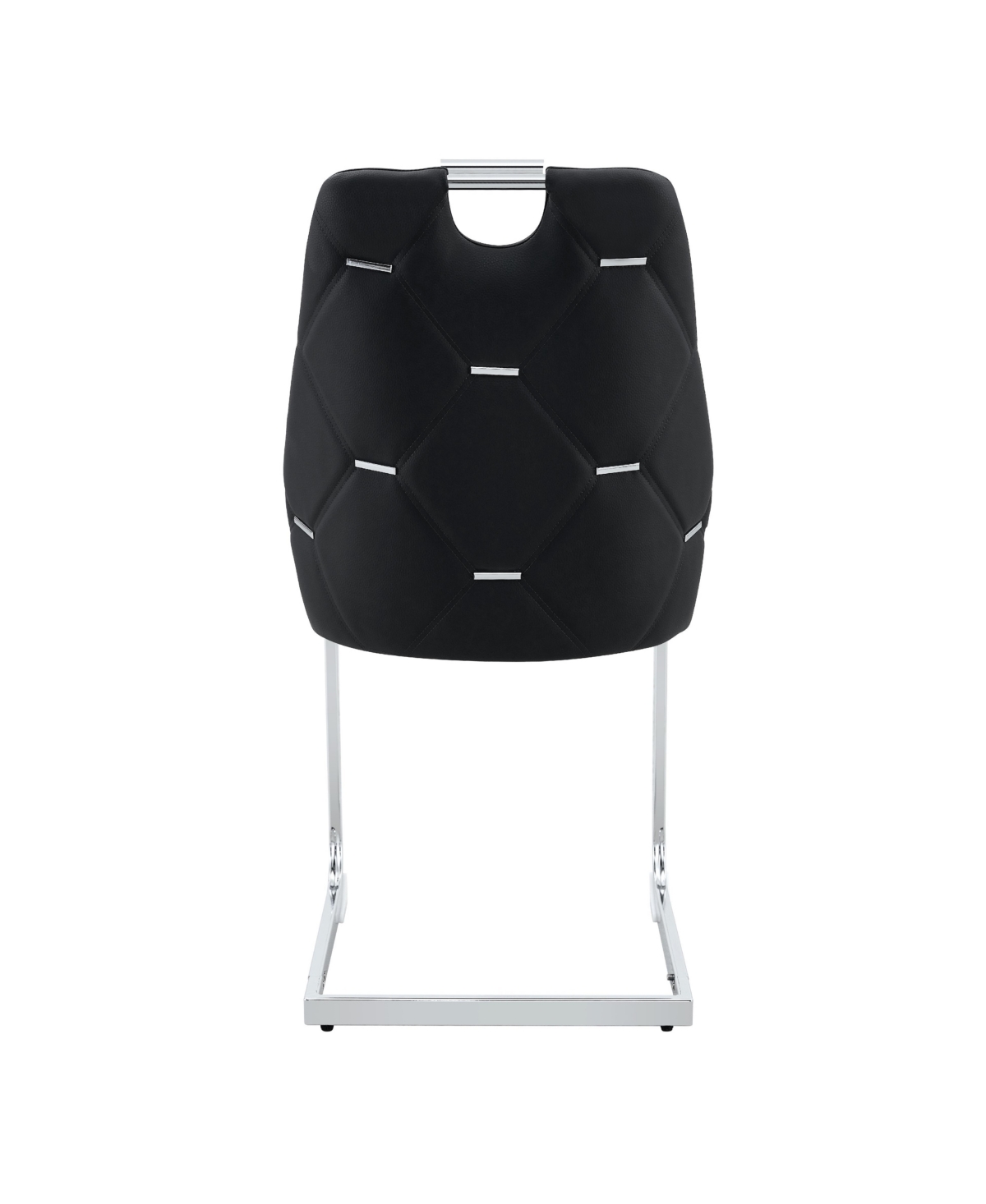 Flynama Set of 2 Mesh Pu High Back Dining Chairs, Back Ring Chrome Pull Handle Solid Iron Frame