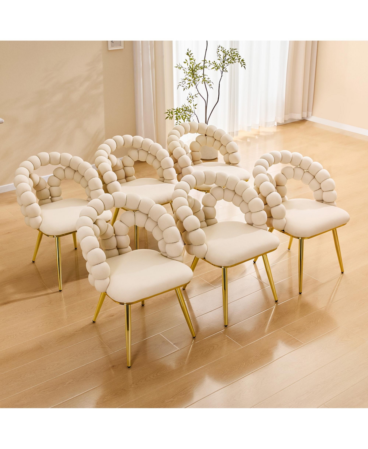 Flynama 2 Pack Velvet Dining Chairs, Bubble Cushion Back Accent Chairs with Finished Metal Legs