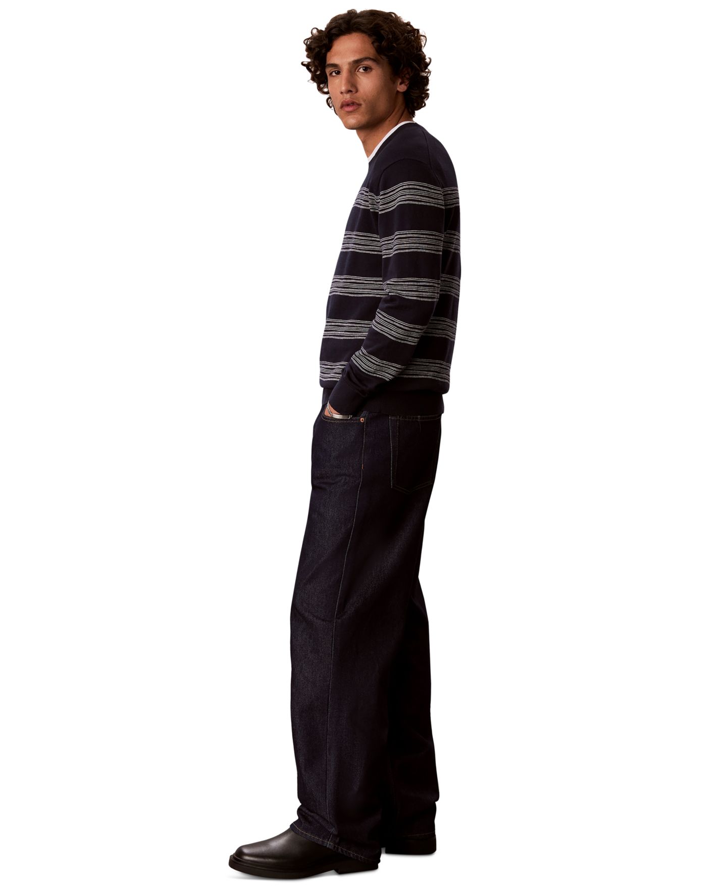 Мужской свитер Calvin Klein Space Stripe Crewneck, цвет: Dark Saphire — фото 3