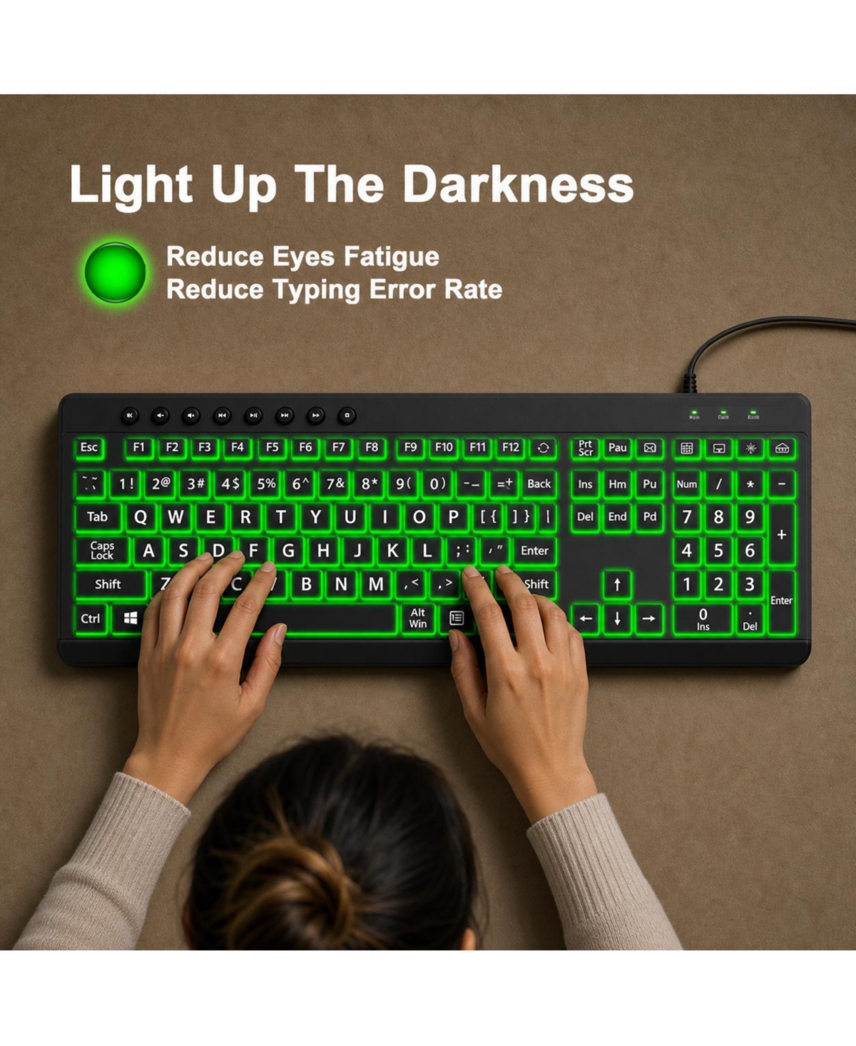 Lofree Large Print Backlit Wired Keyboard Compatible with Windows, PCs, Laptops, Chrome Devices