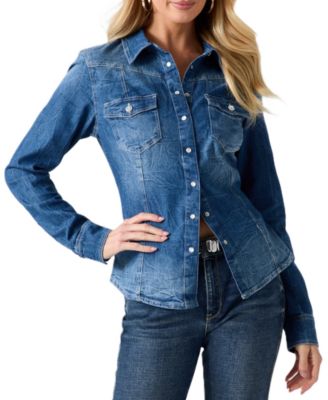 Women's Denim Long-Sleeve Slim-Fit Button-Up Shirt
