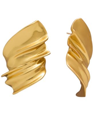 Gold-Plated Wide Twisted Stud Earrings