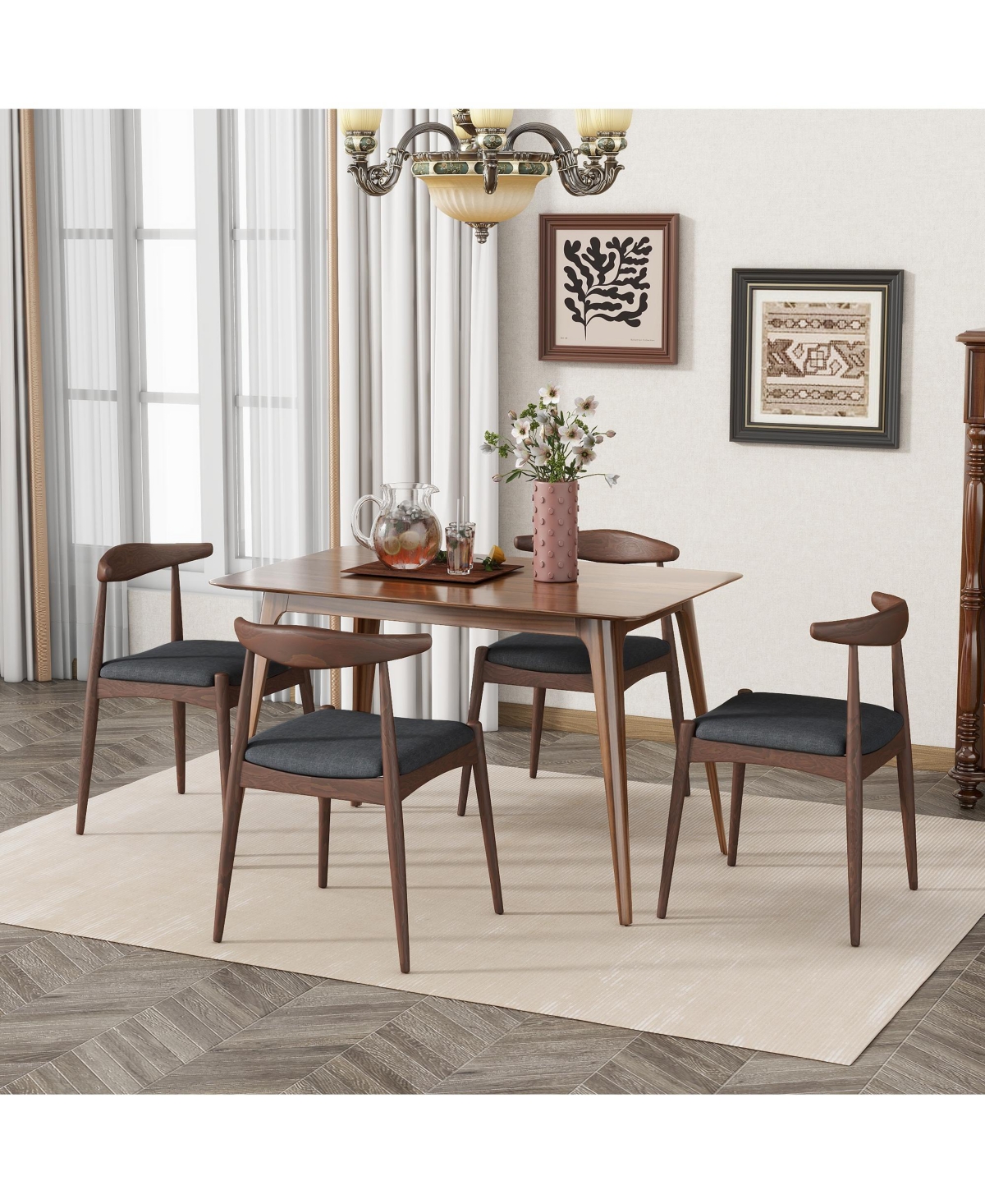 Flynama Set of 2 Rubberwood Dining Chairs, Ergonomic Arched Back Tsca Foam 300lbs Capacity