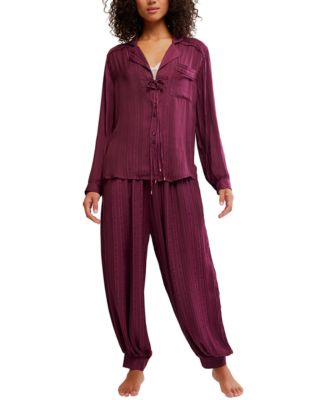 Women's Let's Sleep In Velvet Soft Striped Long-Sleeve Pajama Set