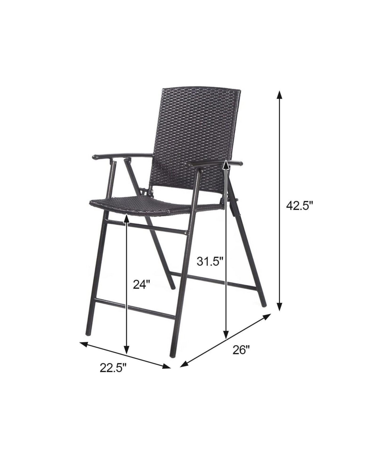 Mecale Set of 4 Folding Rattan Bar Chairs with Armrests and Footrests