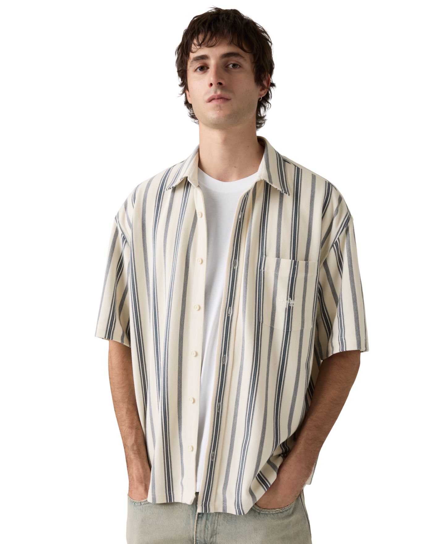 Мужская рубашка Levi's Dawson Pique Stripe, цвет: Слоновая кость — фото 2