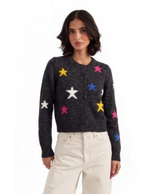 Women's Wool-Cashmere Blend Star Crewneck Cardigan