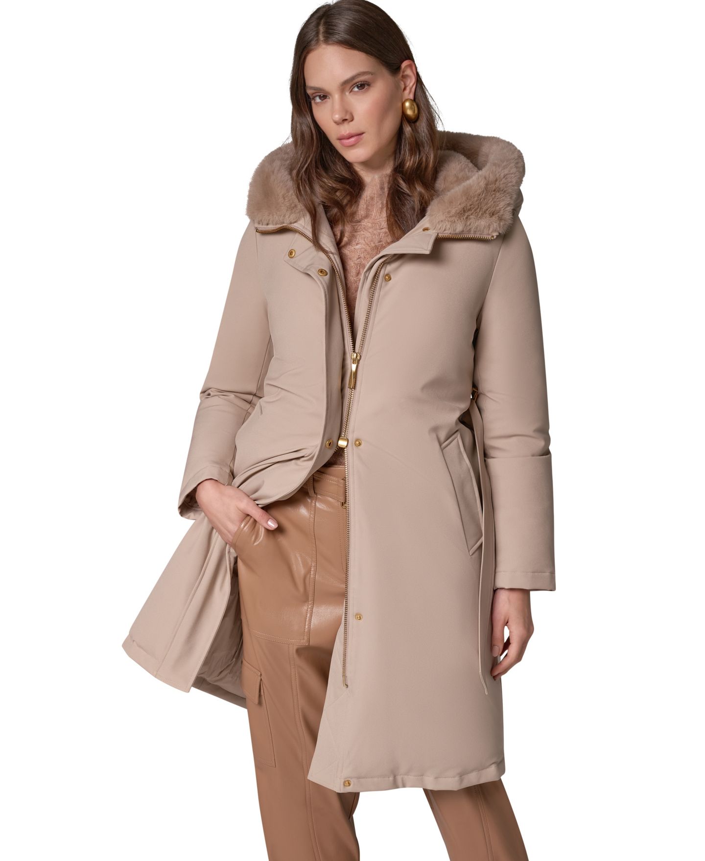 Женская куртка Donna Karan New York Puffer Hooded Belted, цвет: Barley — фото 8