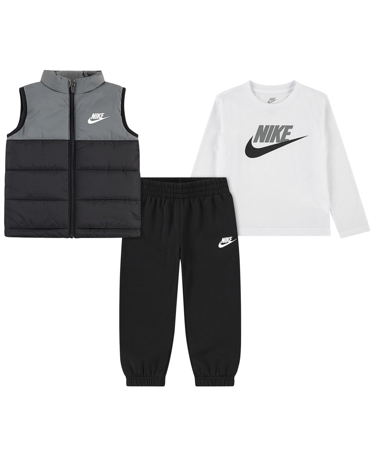 Комплект Nike Crewneck T-shirt, Vest and Pants, 3-Piece Set для мальчиков, цвет: Чёрный — фото 1