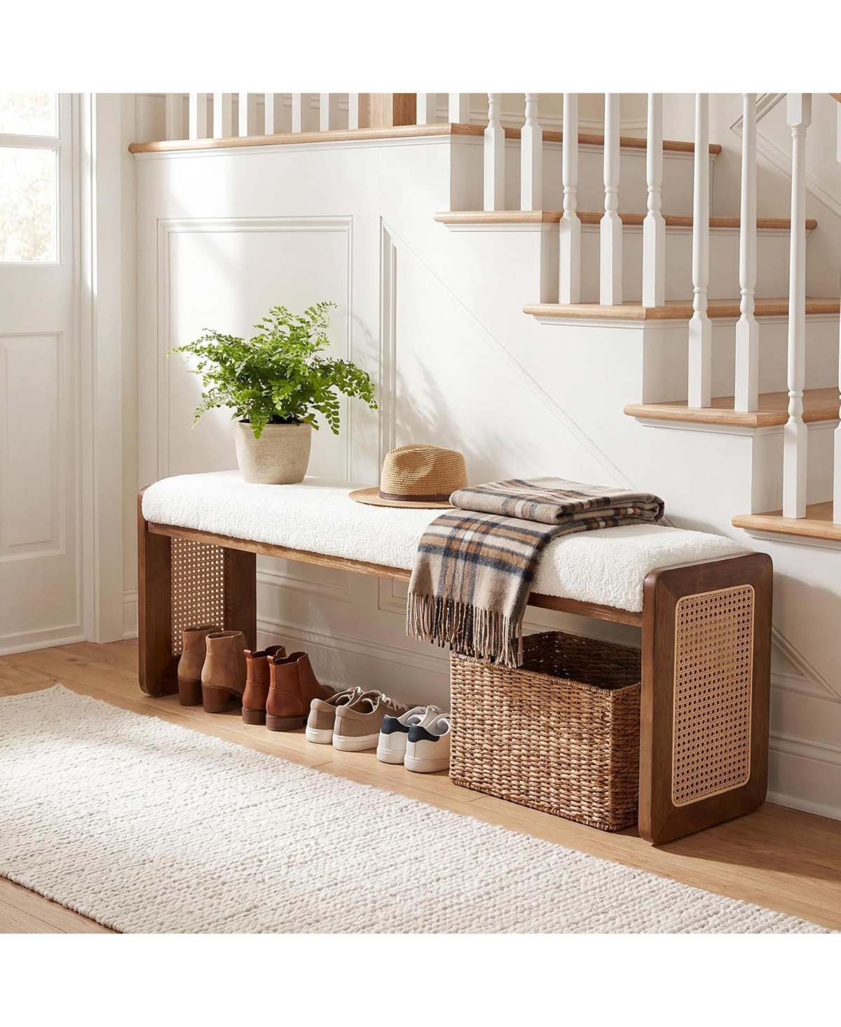 Tribesigns Shoe Bench with Cushion, Solid Wood Bench for Entryway Hallway | Modern Storage Bench with Padded Seat