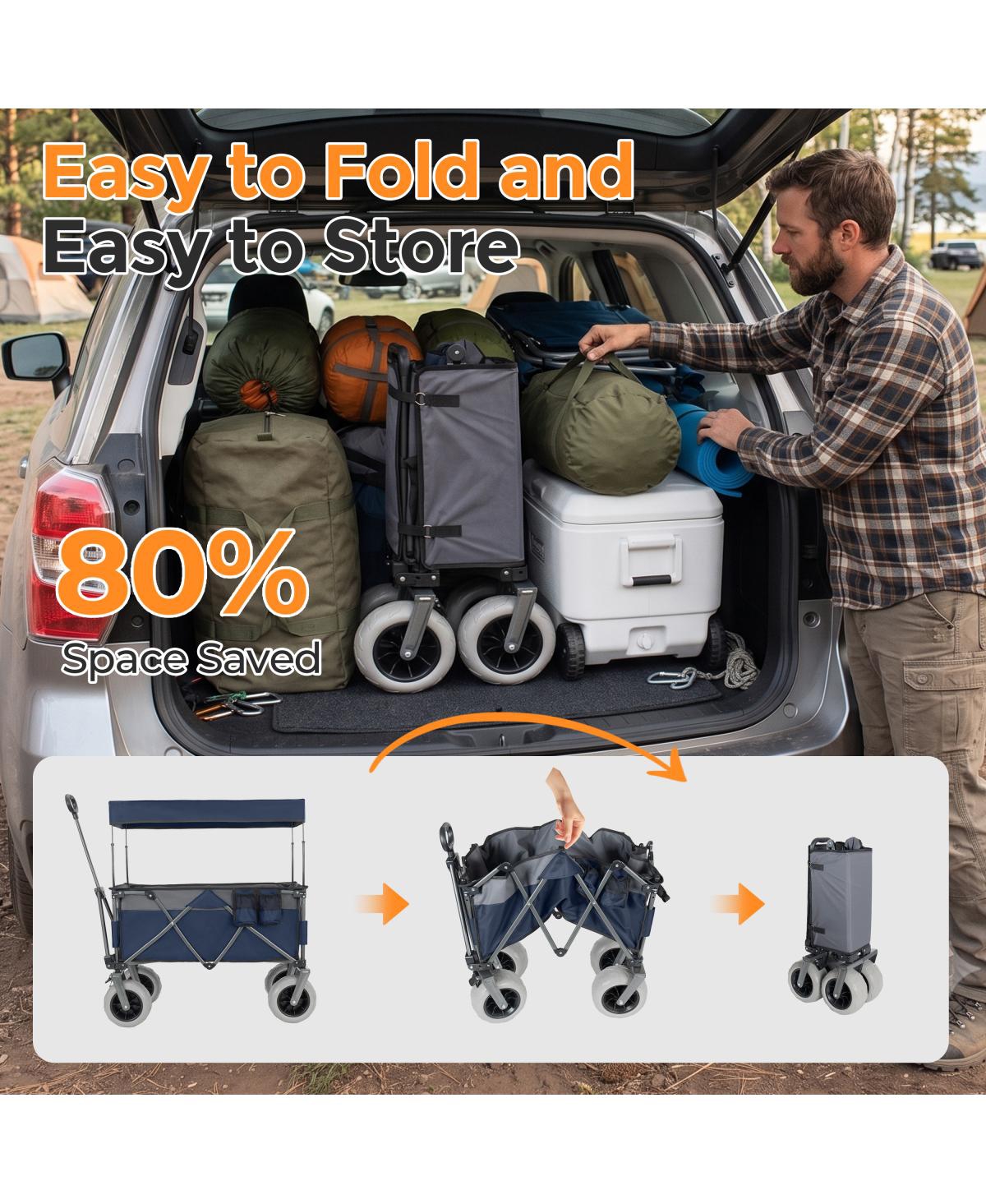 Streamdale FurnitureFoldable Heavy-Duty Utility Wagon Cart with Canopy and Beach Tires