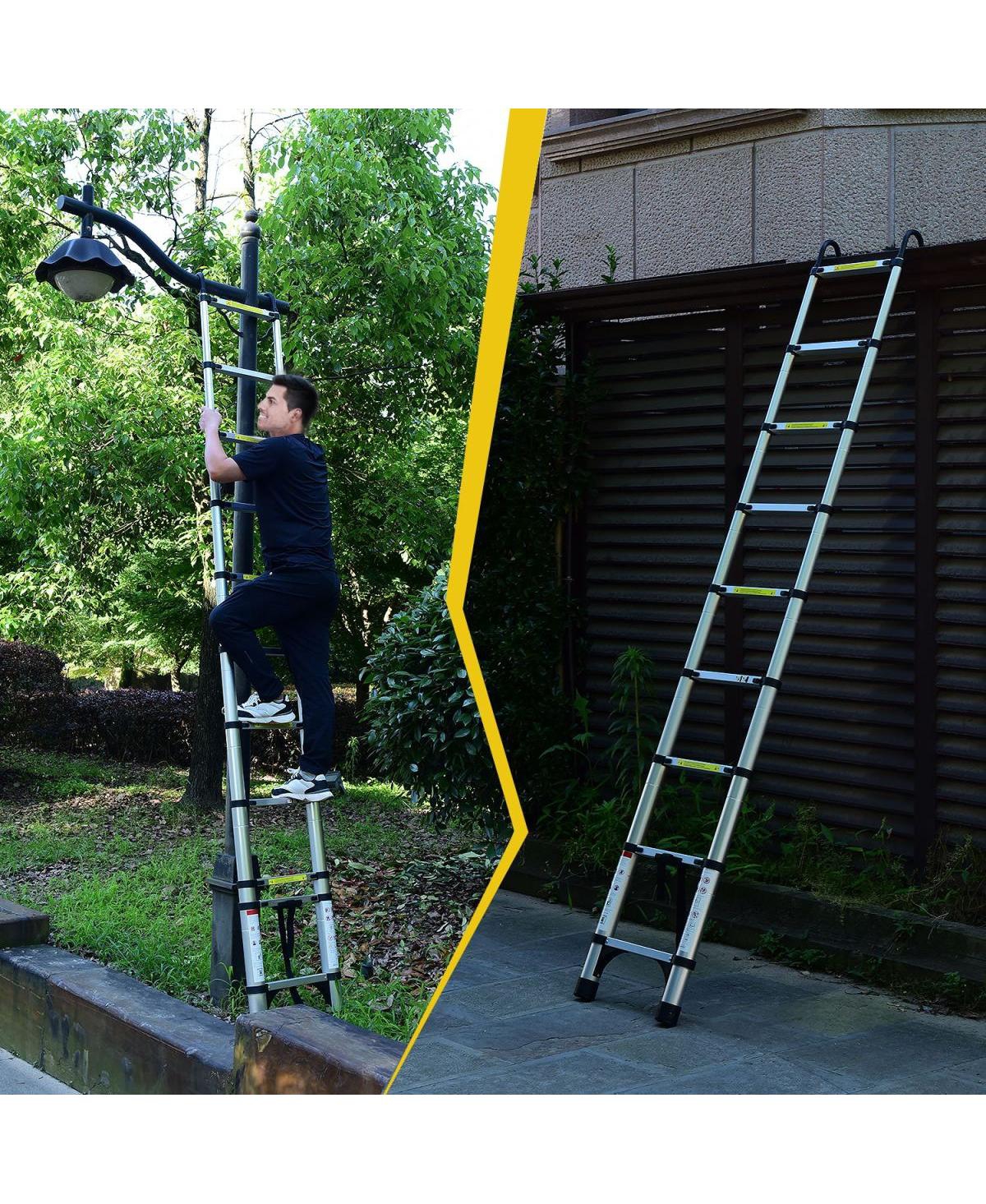 Streamdale Furniture 8.5FEET Telescopic Aluminum Alloy Folding Ladder with Hooks and Triangular Support