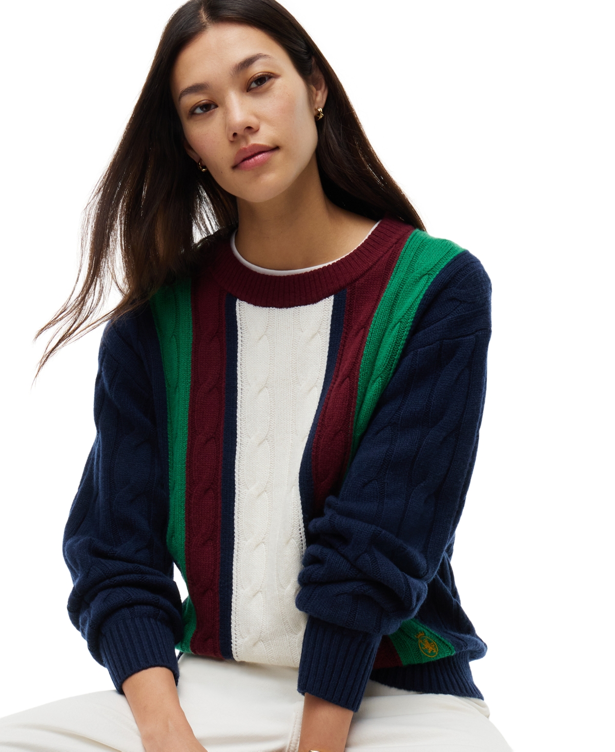 Tommy Hilfiger Women's American Icons Stripe Cable-Knit Crewneck Sweater