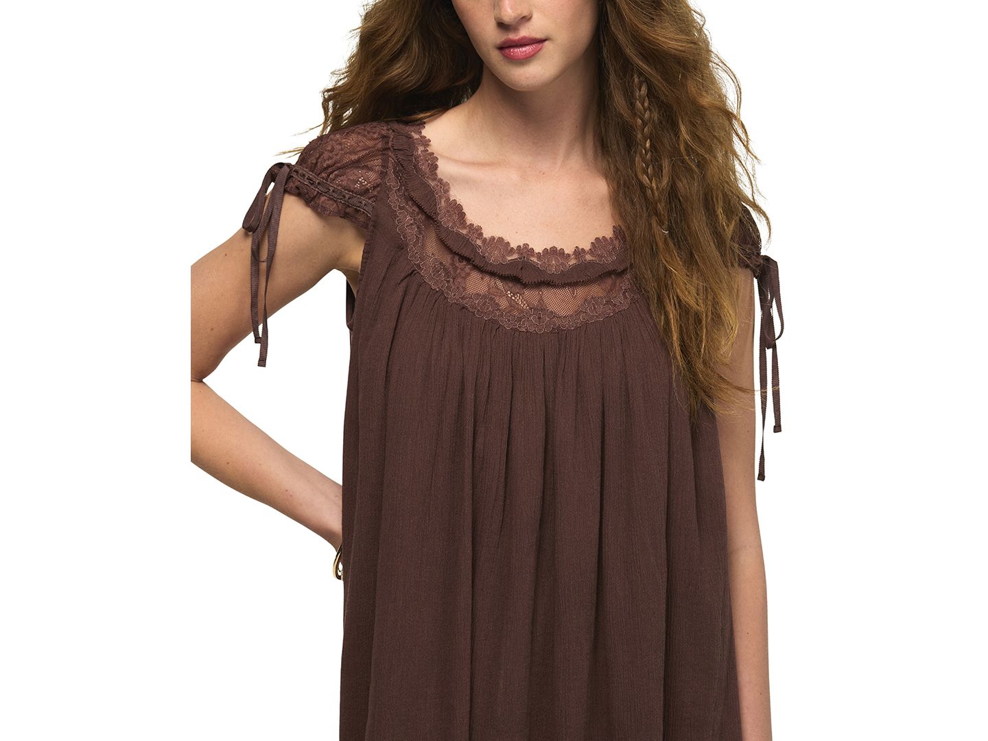 Женское платье Lucky Brand Lace Babydoll Mini, цвет: Кофейный — фото 4