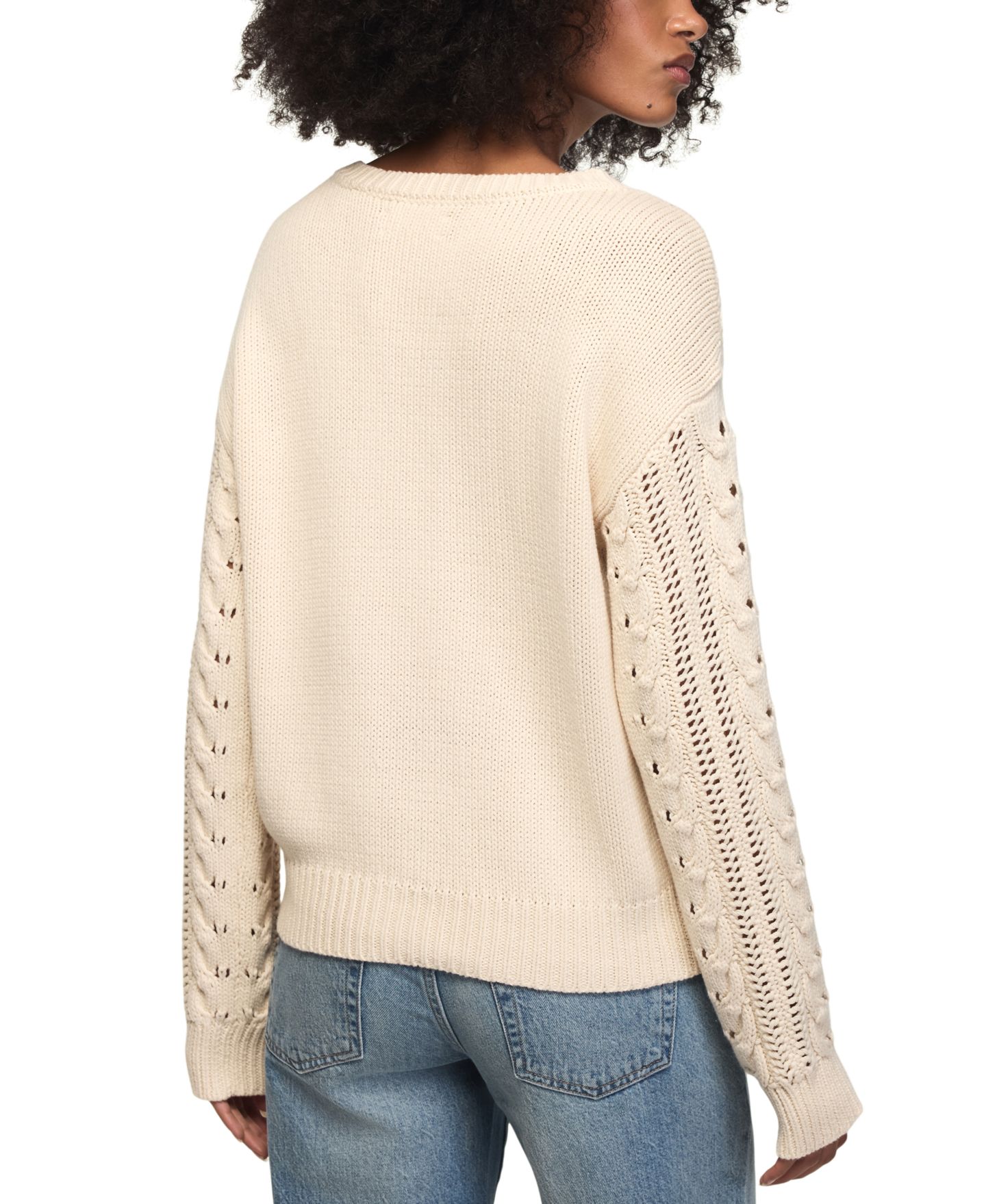 Женский свитер Lucky Brand Floral-Embroidered Cable-Knit Crewneck, цвет: Серый — фото 5