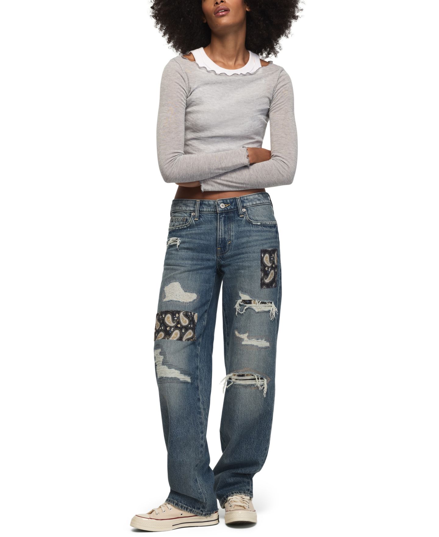 Женские джинсы Lucky Brand Lucky Legend Patchwork Baggy Mid-Rise Bootcut, цвет: Boy Bands — фото 2