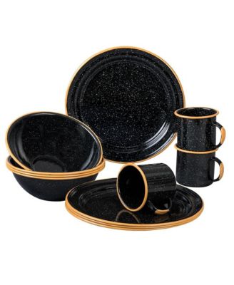 12 Piece Enameled Steel Camping Picnic Tableware Set Dishwasher Safe Oven Safe