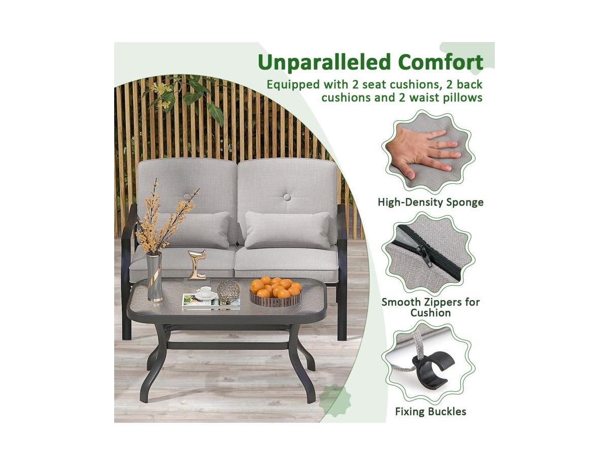 Boyel Living Outdoor Loveseat Chair Set with Coffee Table and Seat Back Cushions