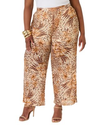 Plus Size Animal Print Wide Leg Pants