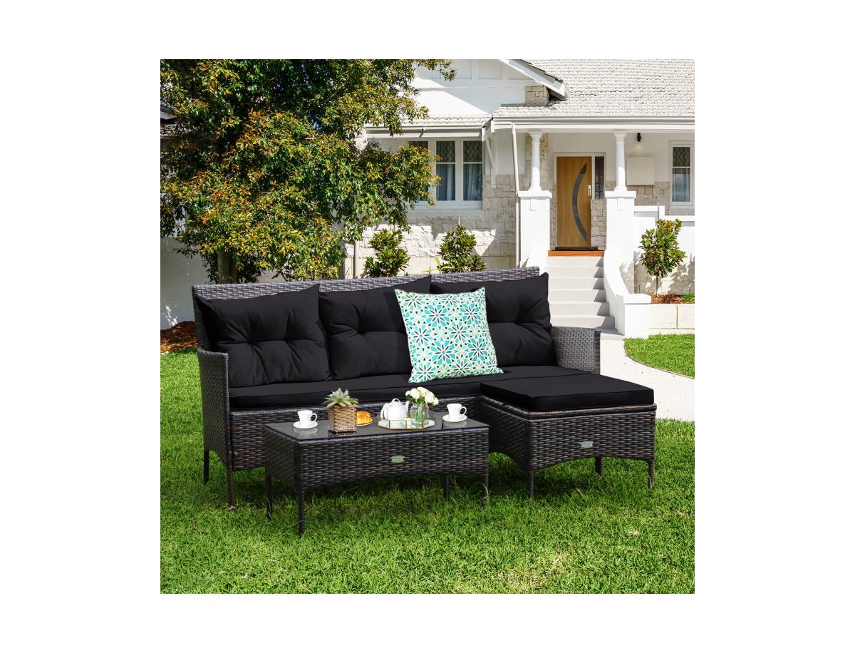 Boyel Living 3 Pieces Patio Furniture Sectional Set with 5 Cozy Cushions