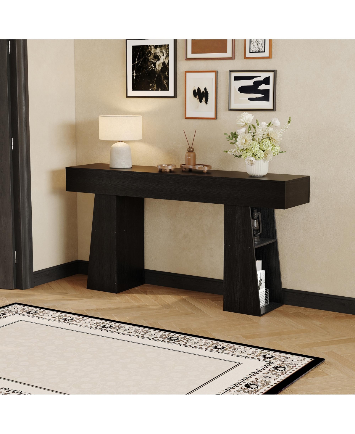 gaomon 63" Entryway Table, Console Table for Entryway, Wood Sofa with Hidden Side Storage, Modern Hallway Living Room, Foyer