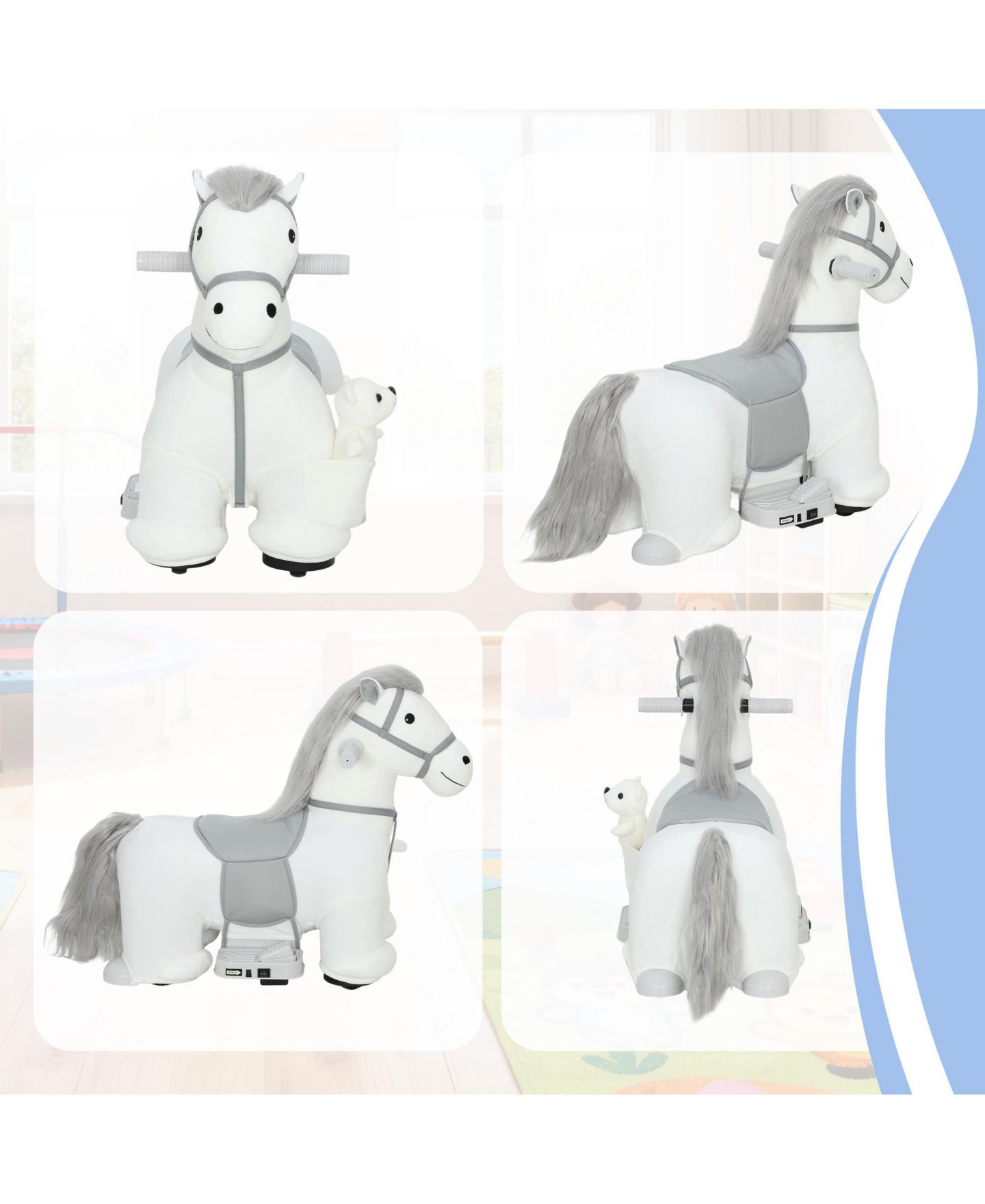 Детская игрушка Qaba 6V Battery-Powered Ride-On Horse with Music, 55 Lbs. Capacity, Ages 1.5+, цвет: Белый — фото 8