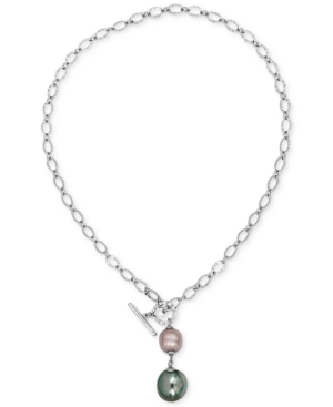 image of Majorica Sterling Silver Imitation Pearl Toggle Lariat Necklace