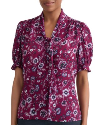 Petite Tie-Neck Printed Top