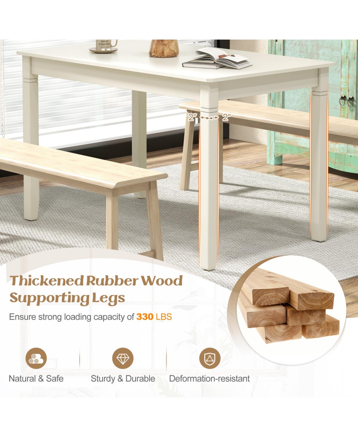 Mecale 48-Inch Rectangular Dining Table for 4 with Wood Legs