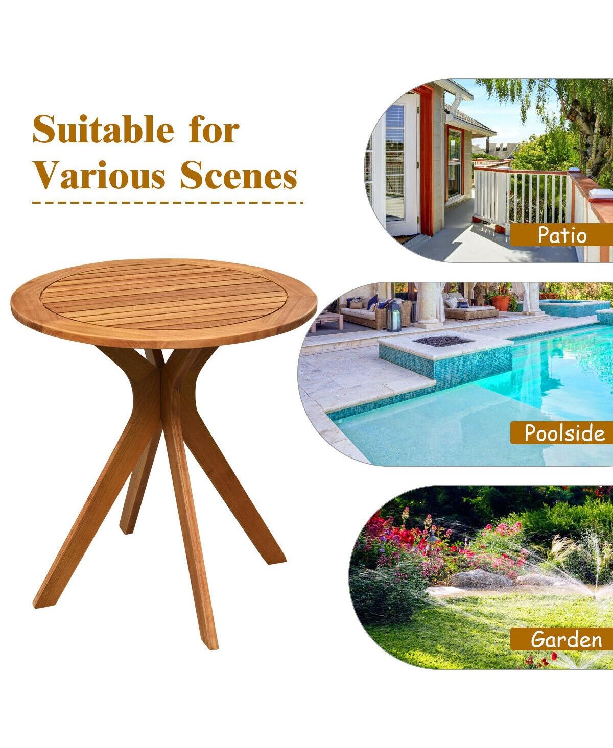 Mecale 27-Inch Round Eucalyptus Wood Outdoor Bistro Table