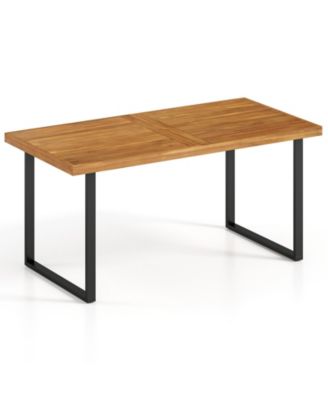 63-Inch Acacia Wood Outdoor Dining Table for 6 with Umbrella Hole