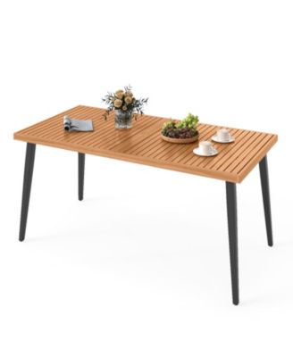 63-Inch Acacia Outdoor Dining Table with Metal Legs and Umbrella Hole