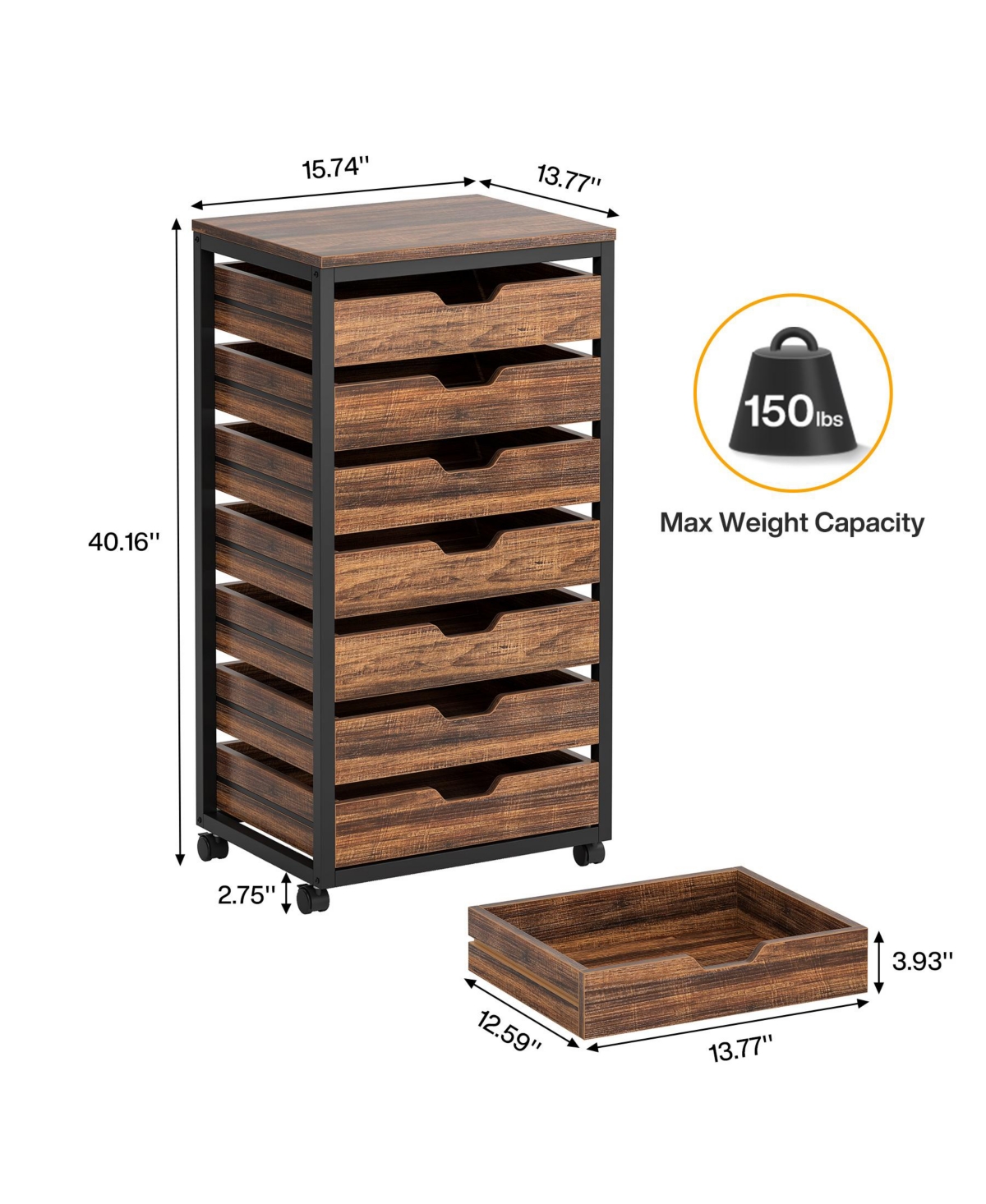 Tribesigns 7-Drawer File Cabinet, Wood Mobile Storage Drawer Unit