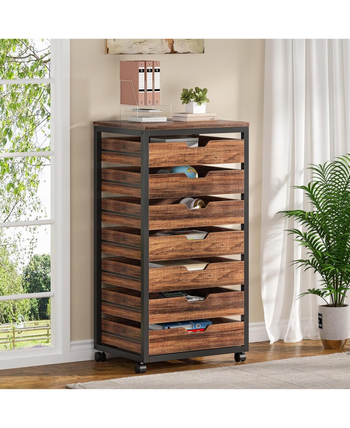 Tribesigns 7-Drawer File Cabinet, Wood Mobile Storage Drawer Unit