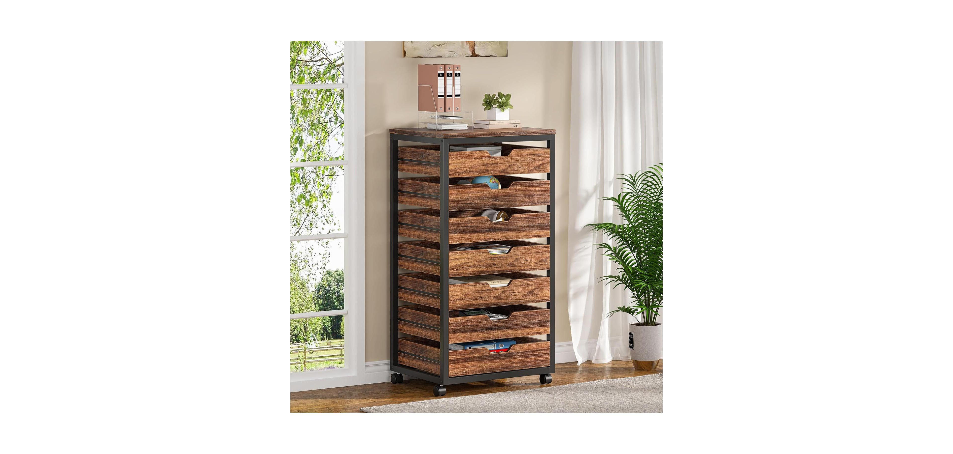 Tribesigns 7-Drawer File Cabinet, Wood Mobile Storage Drawer Unit