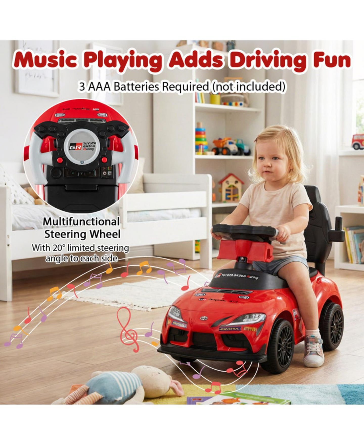 Детская игрушка HONGGE 3-in-1 Licensed Toddler Push Car with Parent Handle and Ride-On Modes, Ages 1.5-5, цвет: Красный — фото 4