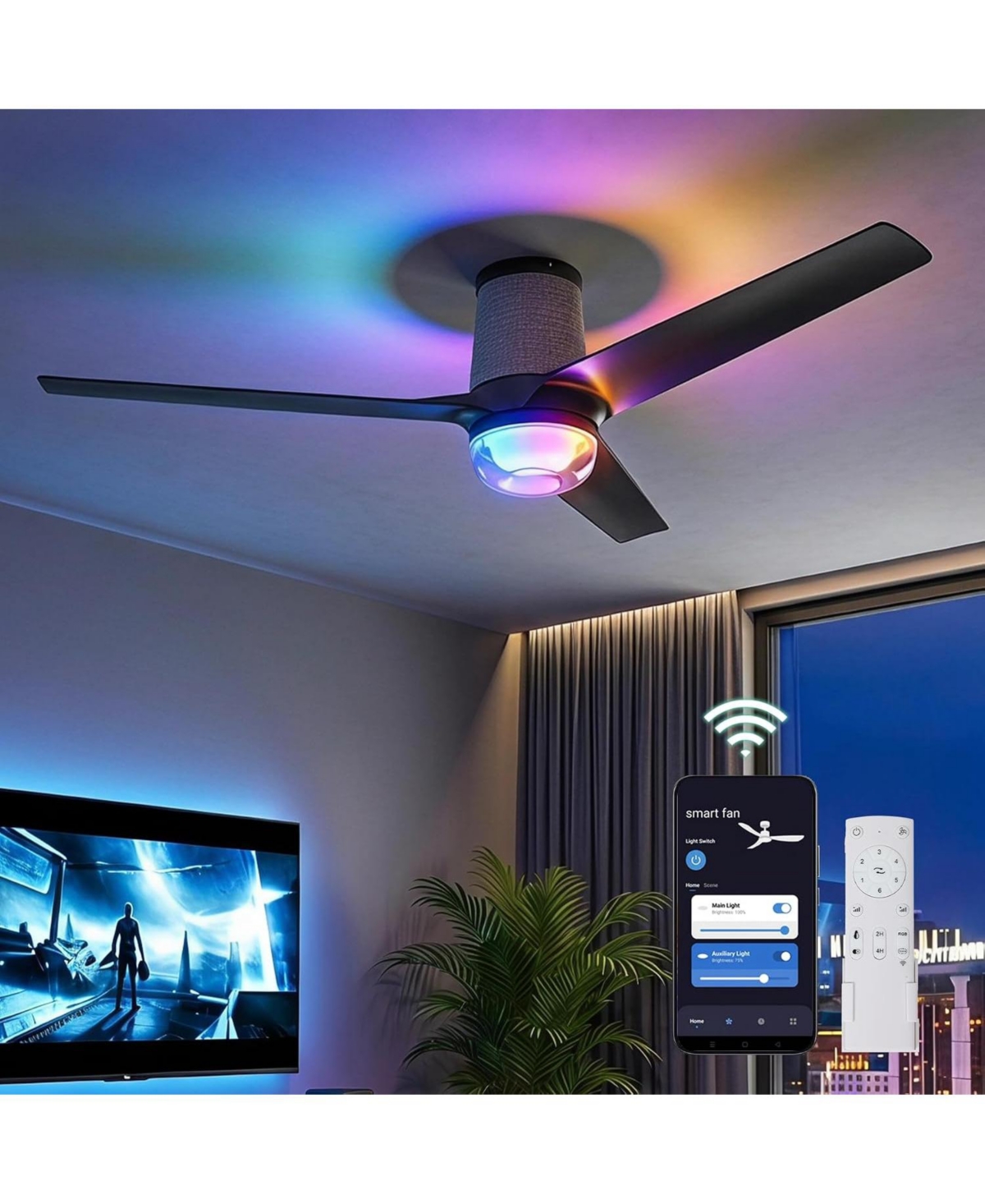 Tribesigns 52 Inch Ceiling Fan with Rgb Light - 44 Dynamic Colors