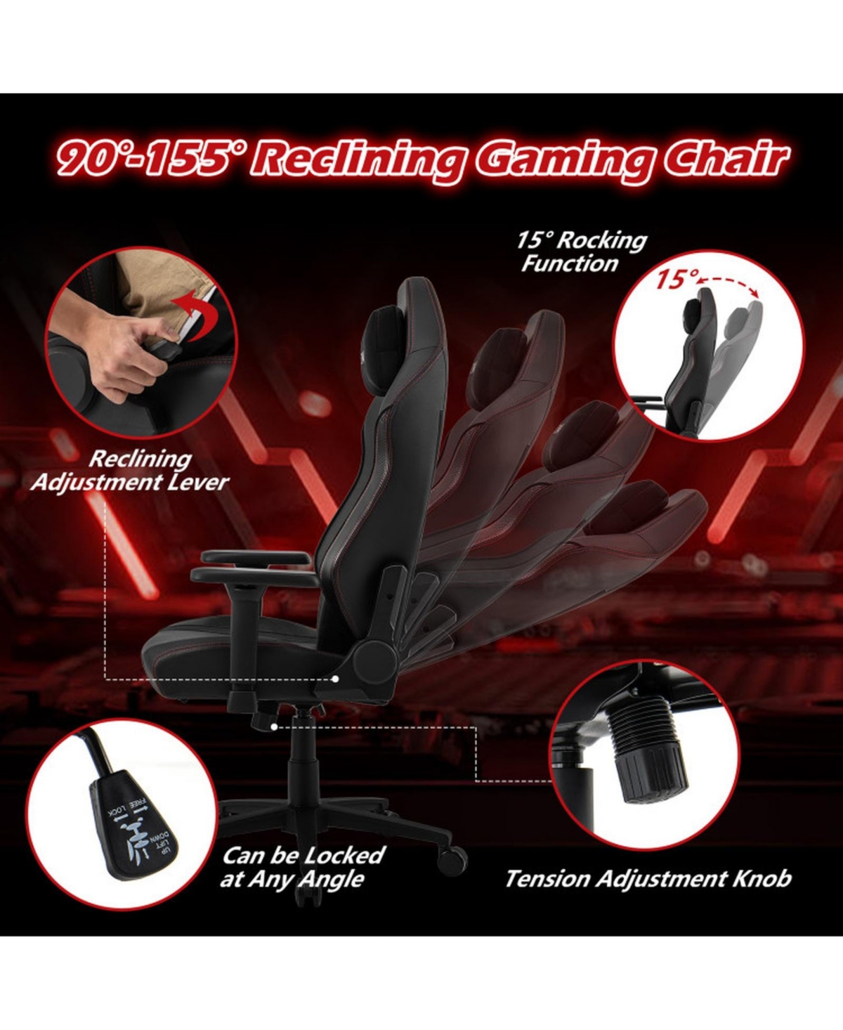Sugift Ergonomic High Back Gaming Chair with Magnetic Headrest and Lumbar Pillow